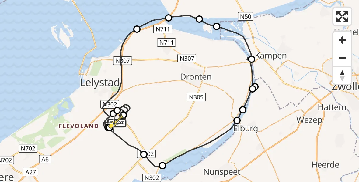 Routekaart van de vlucht: Traumaheli naar Lelystad Airport