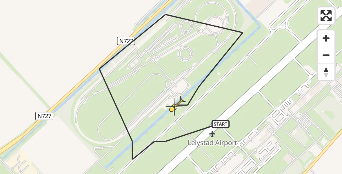 Vluchtroute Traumahelikopter van Lelystad Airport naar Lelystad Airport