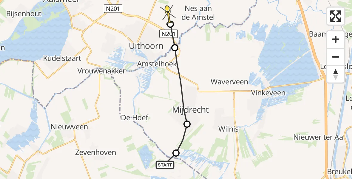 Routekaart van de vlucht: Politiehelikopter naar Amstelveen