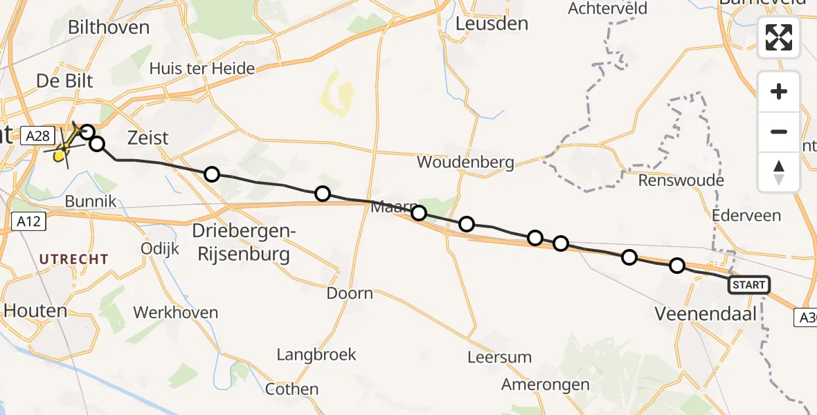 Routekaart van de vlucht: Lifeliner 1 naar Universitair Medisch Centrum Utrecht