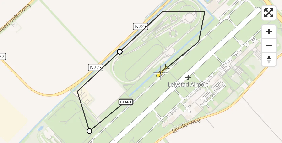 Vluchtroute Traumahelikopter van Lelystad Airport naar Lelystad Airport