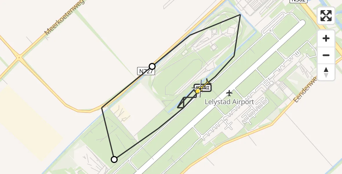 Vluchtroute Traumahelikopter van Lelystad Airport naar Lelystad Airport