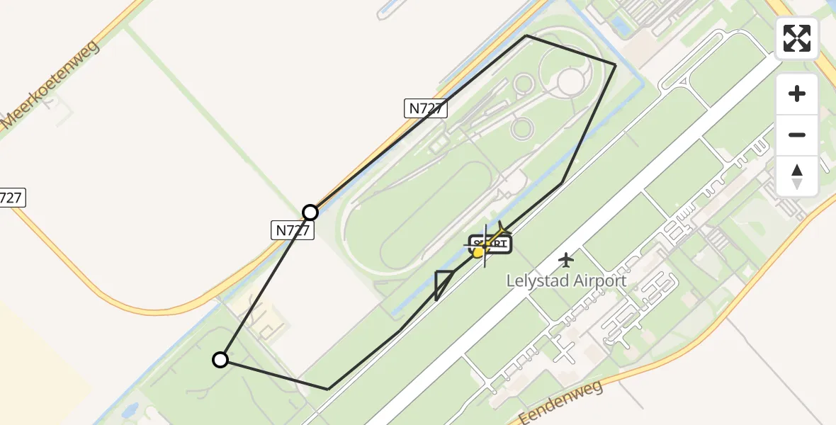 Vluchtroute Traumahelikopter van Lelystad Airport naar Lelystad Airport