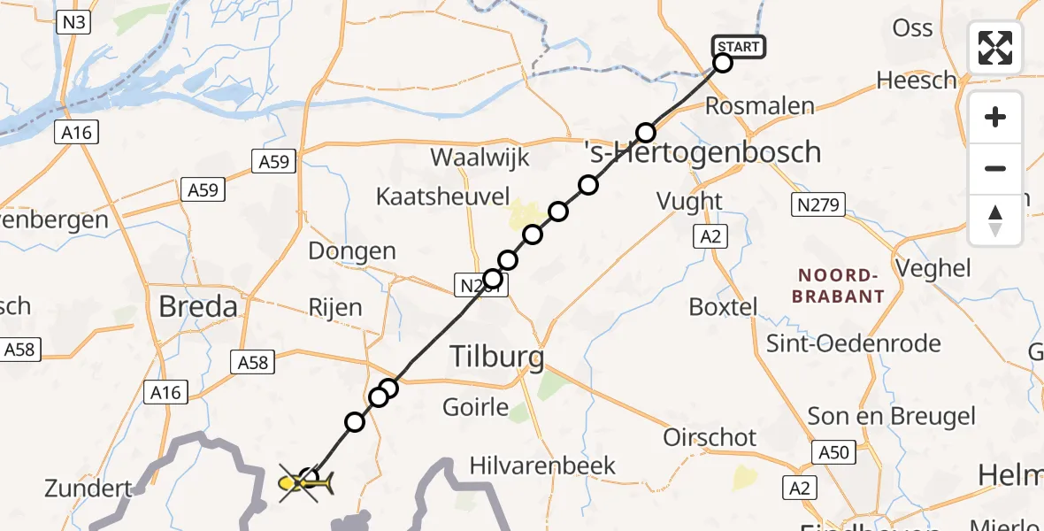 Routekaart van de vlucht: Lifeliner 3 naar Baarle-Nassau
