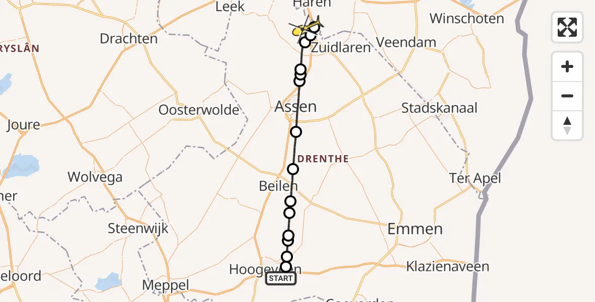 Routekaart van de vlucht: Lifeliner 4 naar Groningen Airport Eelde