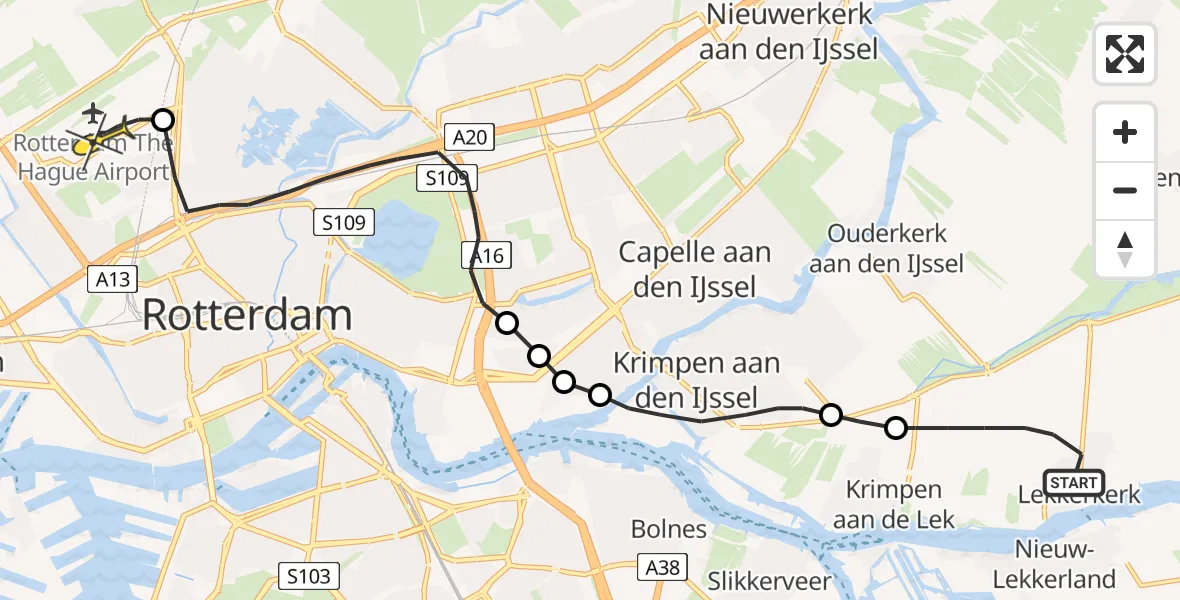 Routekaart van de vlucht: Lifeliner 2 naar Rotterdam The Hague Airport