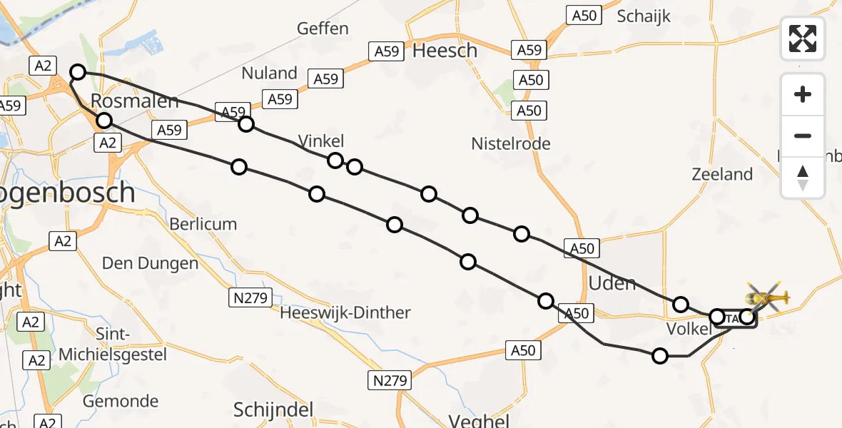 Vluchtroute Traumahelikopter Vliegbasis Volkel - Vliegbasis Volkel, 20 maart 2023, 16:37