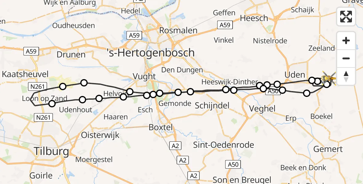 Vluchtroute Traumahelikopter Vliegbasis Volkel - Vliegbasis Volkel, 21 maart 2023, 03:28