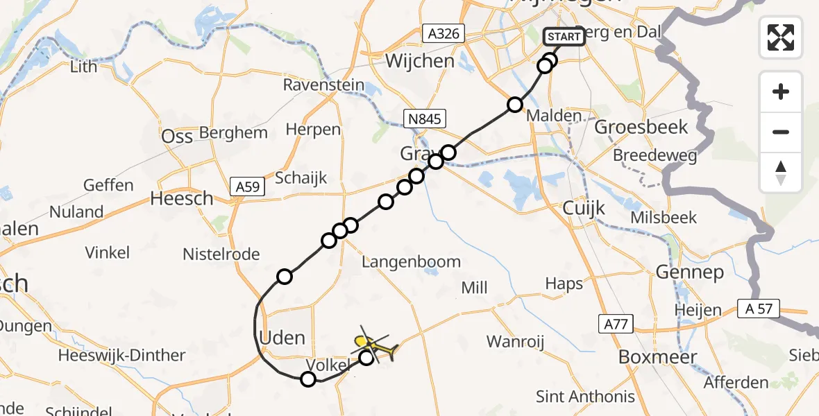 Routekaart van de vlucht: Lifeliner 3 naar Vliegbasis Volkel