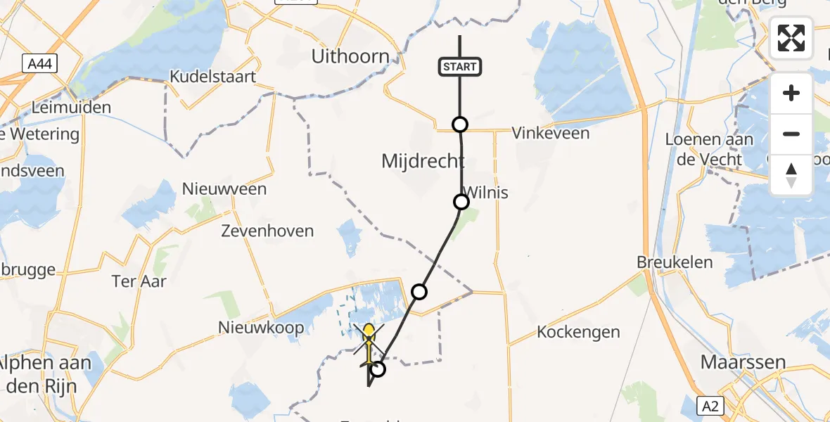 Routekaart van de vlucht: Politieheli naar Woerdense Verlaat