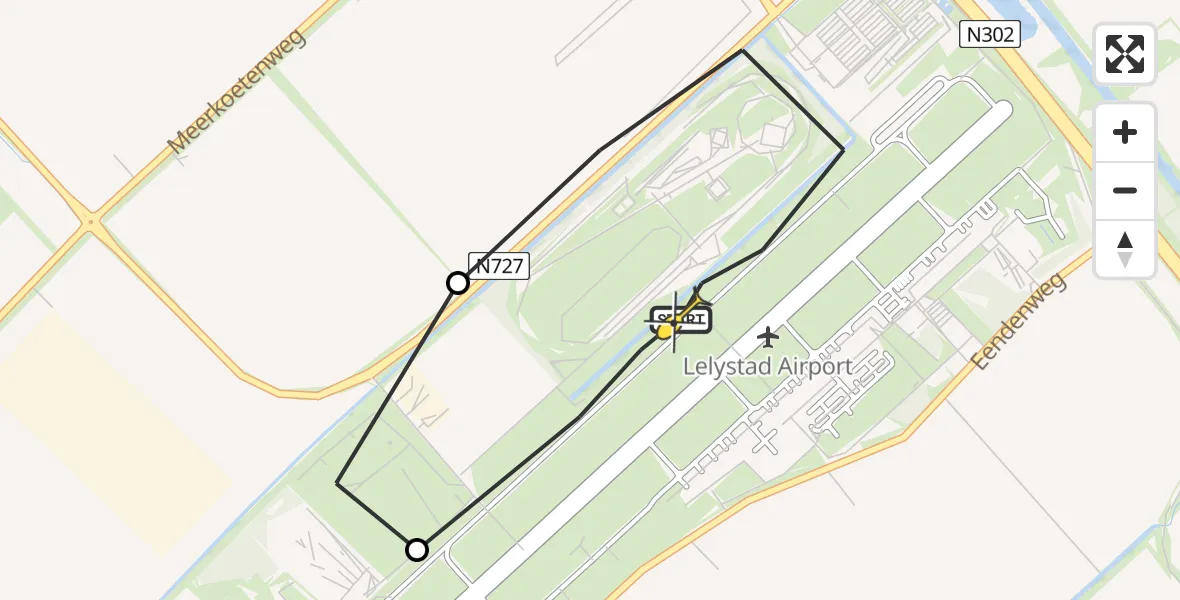 Vluchtroute Traumahelikopter van Lelystad Airport naar Lelystad Airport