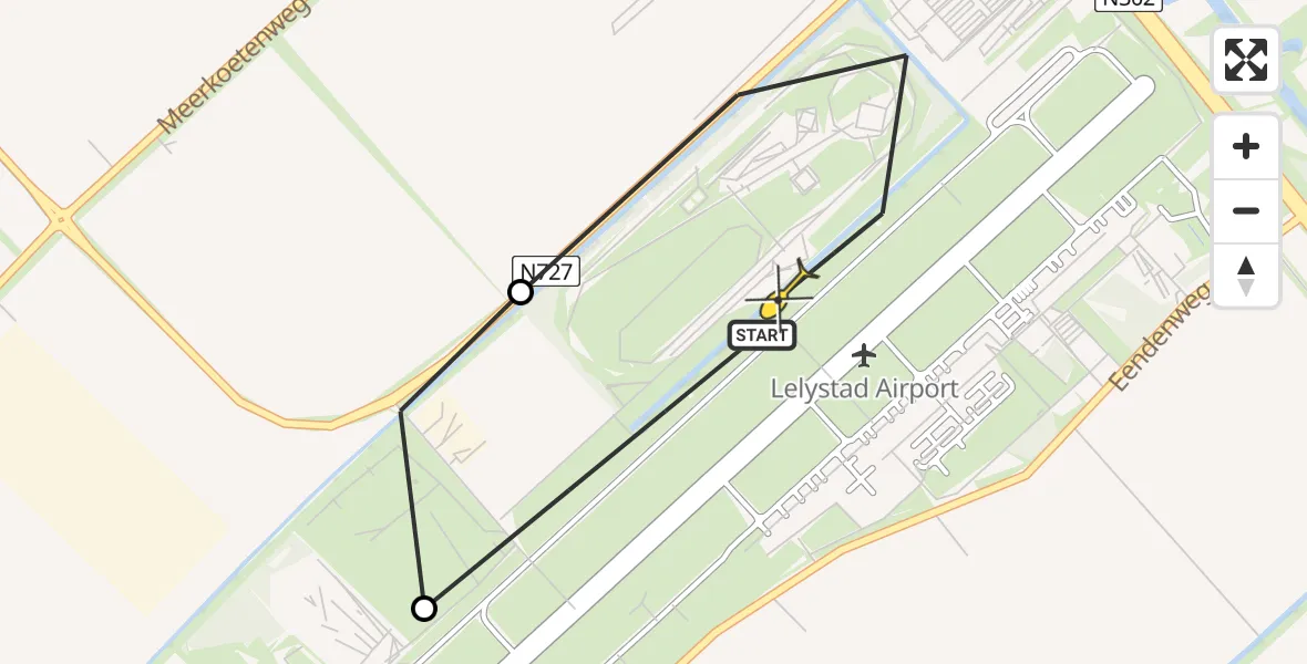 Vluchtroute Traumahelikopter van Lelystad Airport naar Lelystad Airport
