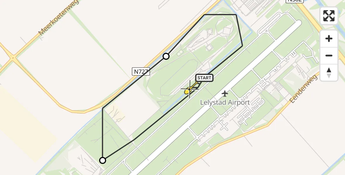 Vluchtroute Traumahelikopter van Lelystad Airport naar Lelystad Airport