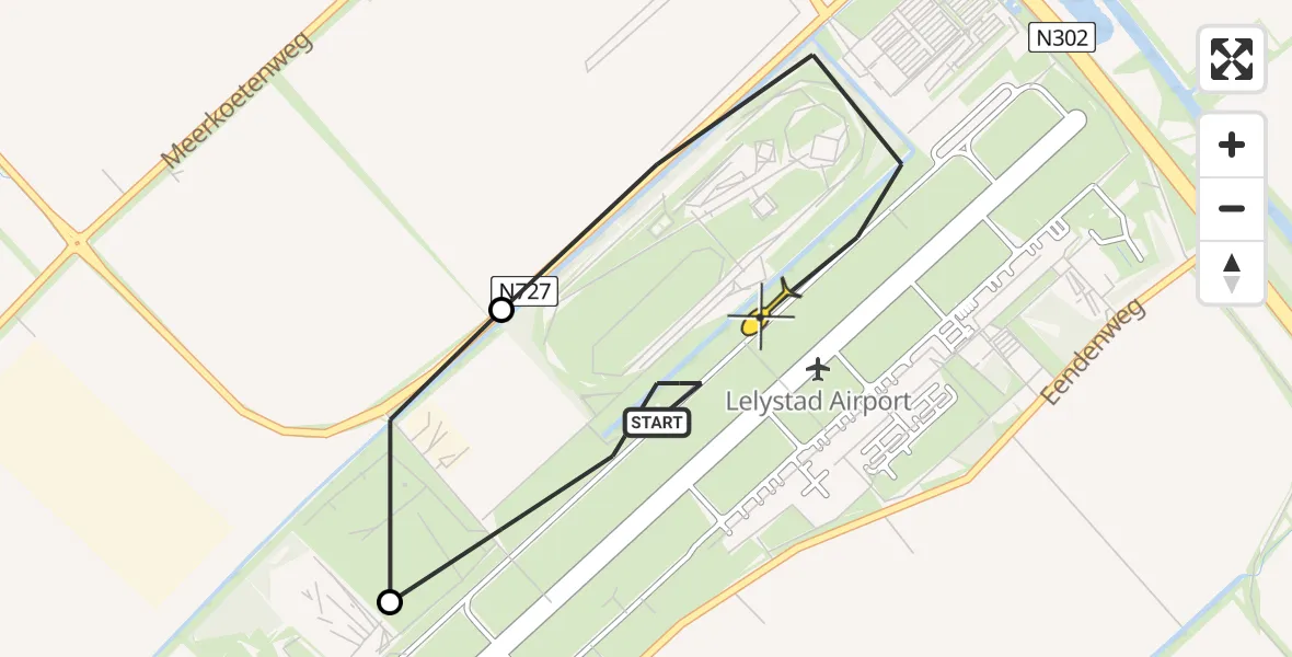 Vluchtroute Traumahelikopter van Lelystad Airport naar Lelystad Airport