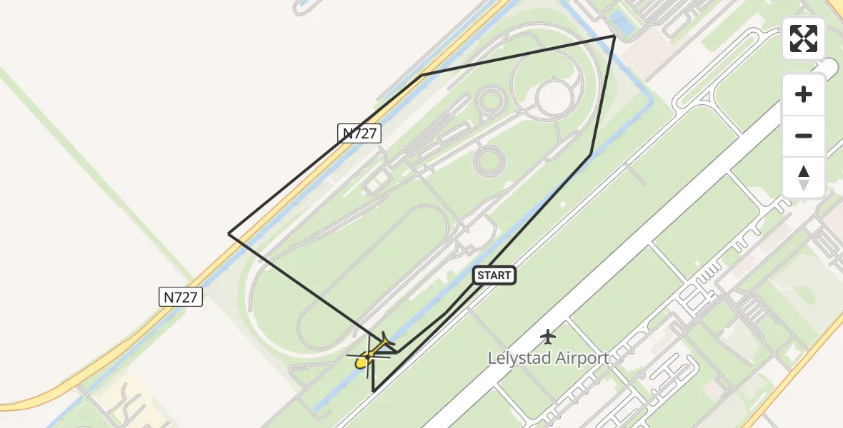 Vluchtroute Traumahelikopter van Lelystad Airport naar Lelystad Airport