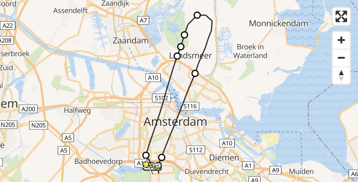Routekaart van de vlucht: Lifeliner 1 naar VU Medisch Centrum Amsterdam