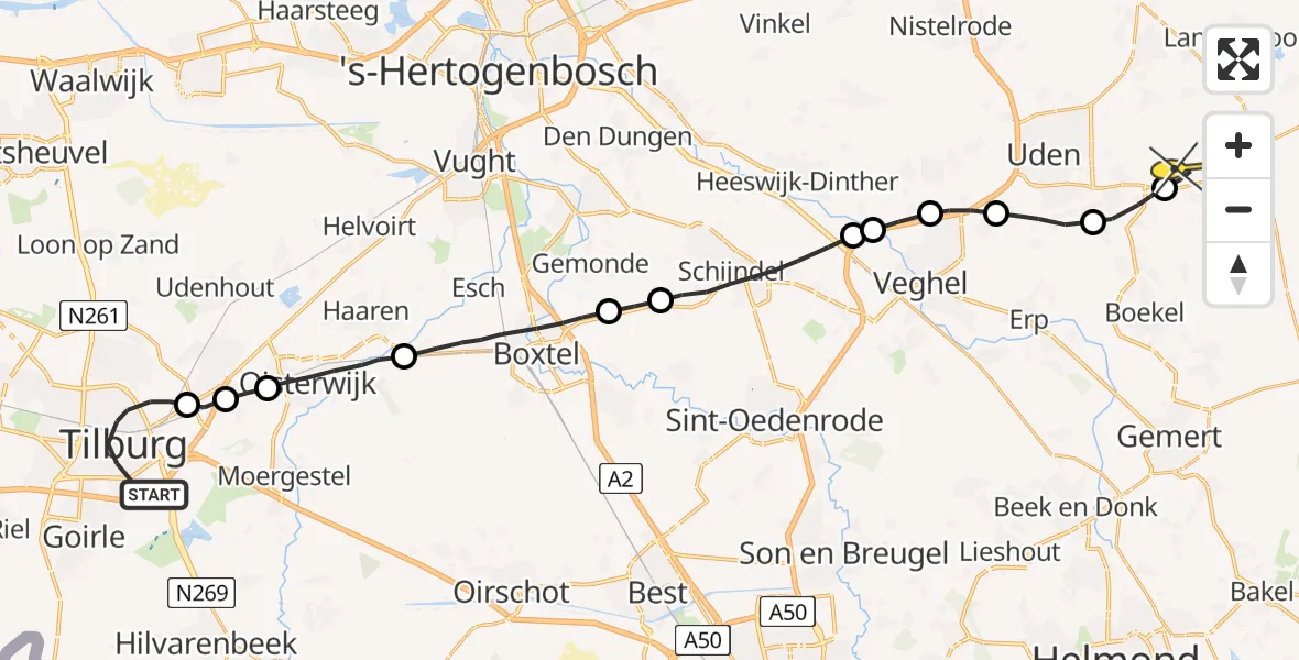 Routekaart van de vlucht: Lifeliner 3 naar Vliegbasis Volkel