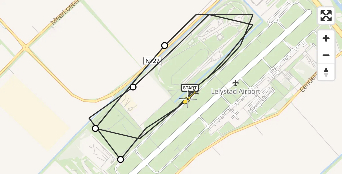 Vluchtroute Traumahelikopter van Lelystad Airport naar Lelystad Airport