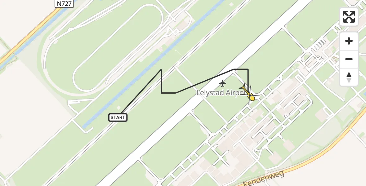 Vluchtroute Traumahelikopter van Lelystad Airport naar Lelystad Airport