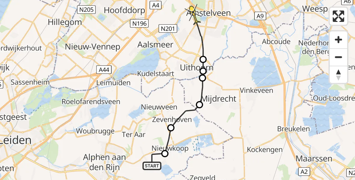 Routekaart van de vlucht: Politiehelikopter naar Amstelveen