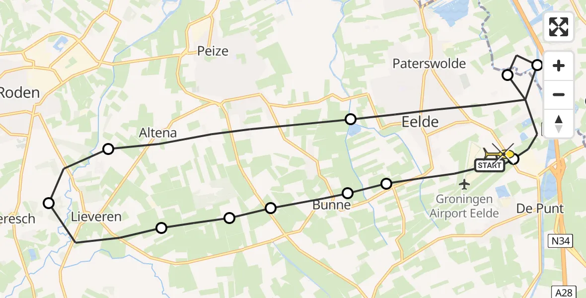Routekaart van de vlucht: Lifeliner 4 naar Groningen Airport Eelde