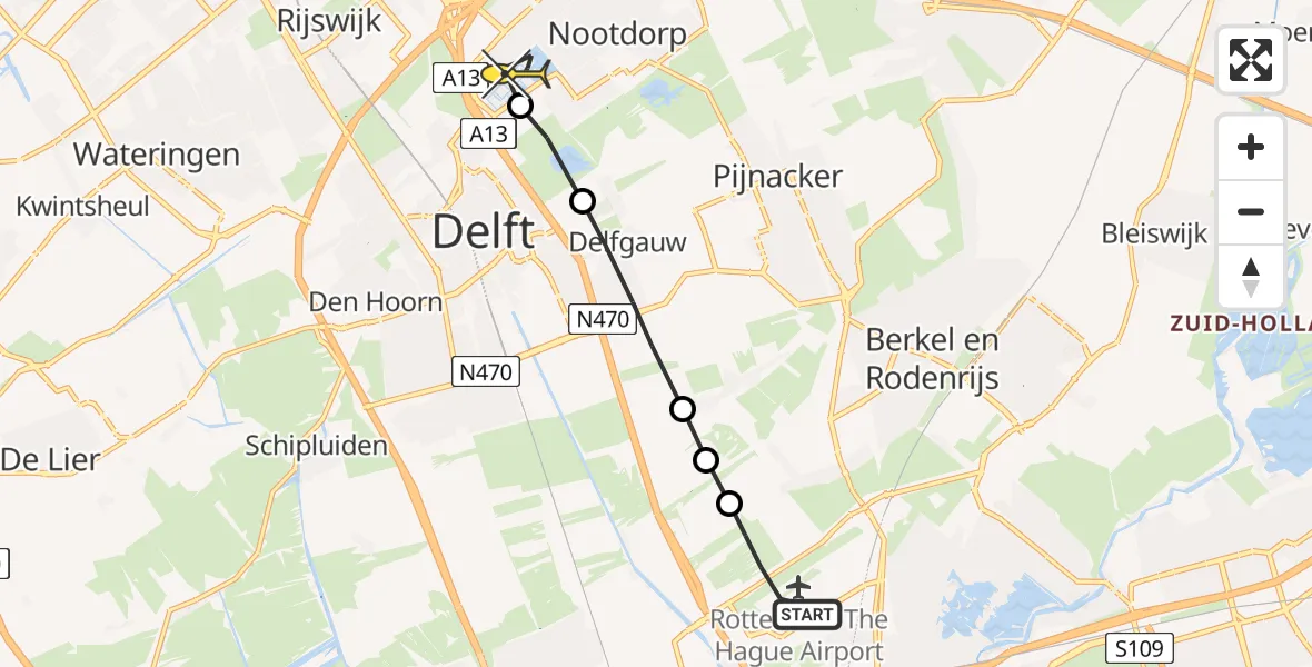 Routekaart van de vlucht: Lifeliner 2 naar Den Haag