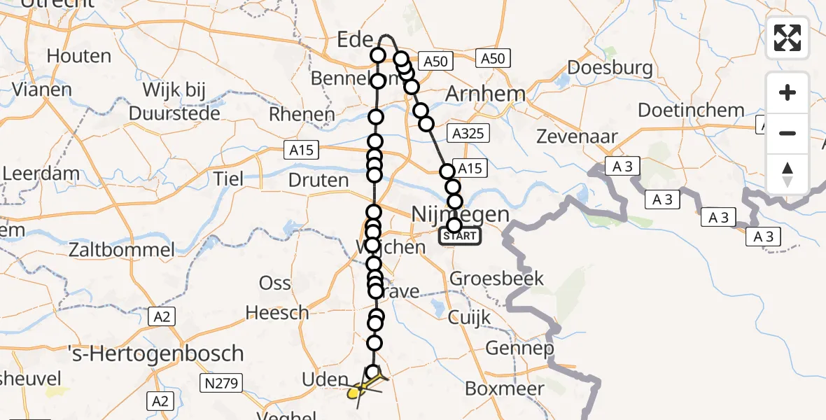 Routekaart van de vlucht: Lifeliner 3 naar Vliegbasis Volkel