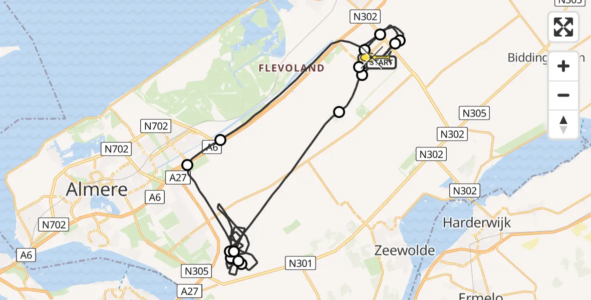 Vluchtroute Traumahelikopter van Lelystad Airport naar Lelystad Airport
