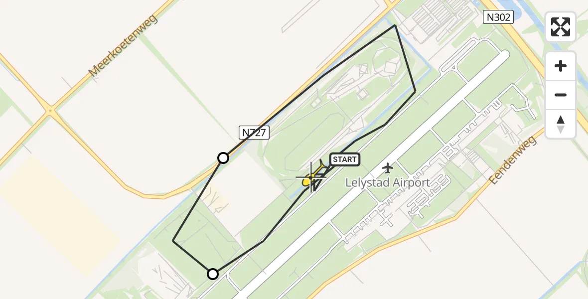 Vluchtroute Traumahelikopter van Lelystad Airport naar Lelystad Airport