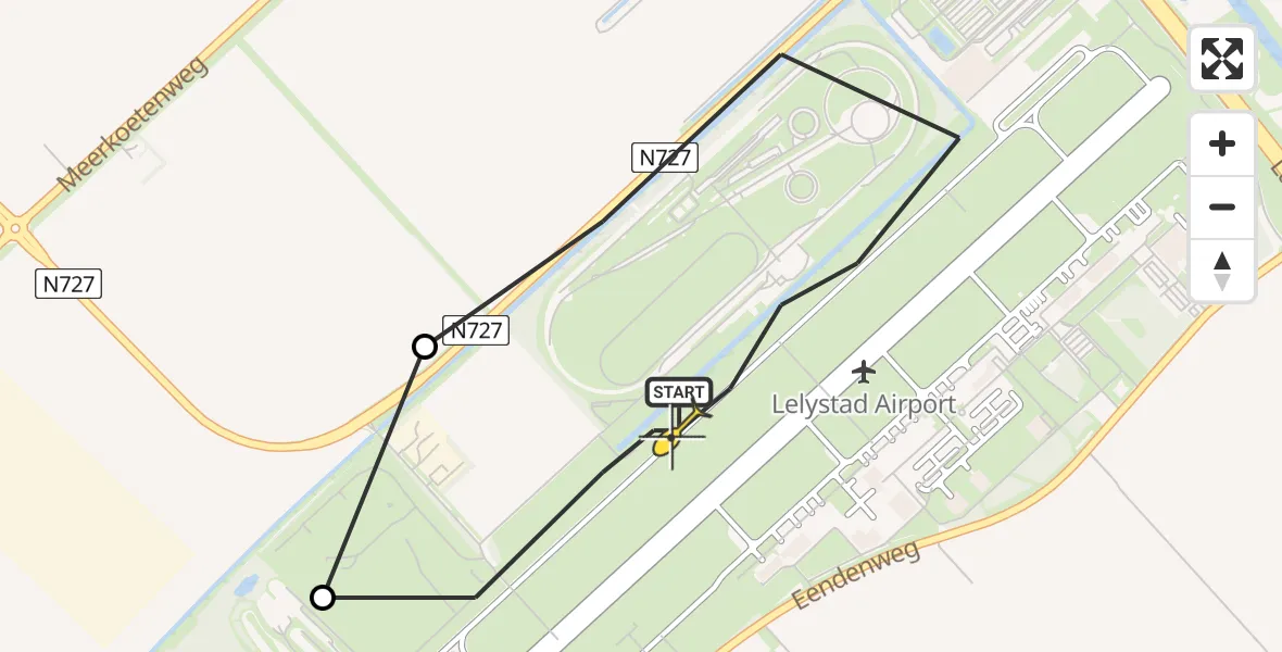 Vluchtroute Traumahelikopter van Lelystad Airport naar Lelystad Airport