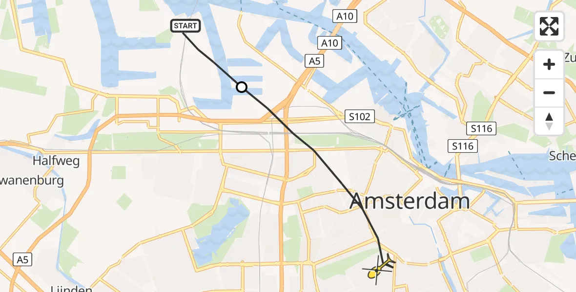 Routekaart van de vlucht: Lifeliner 1 naar Amsterdam