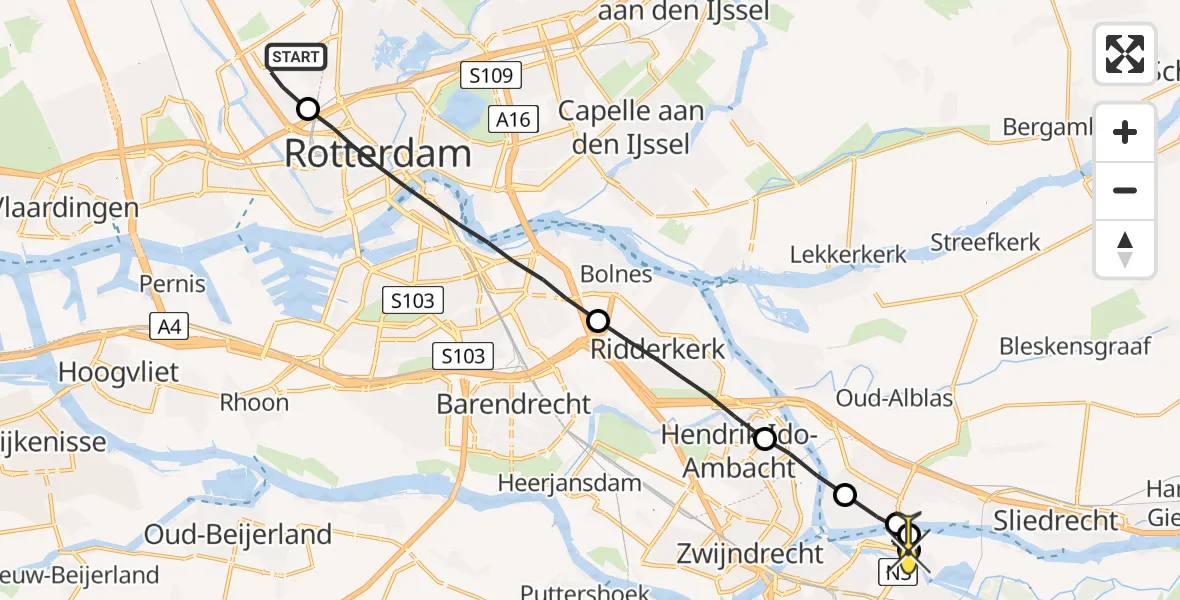 Routekaart van de vlucht: Lifeliner 2 naar Dordrecht