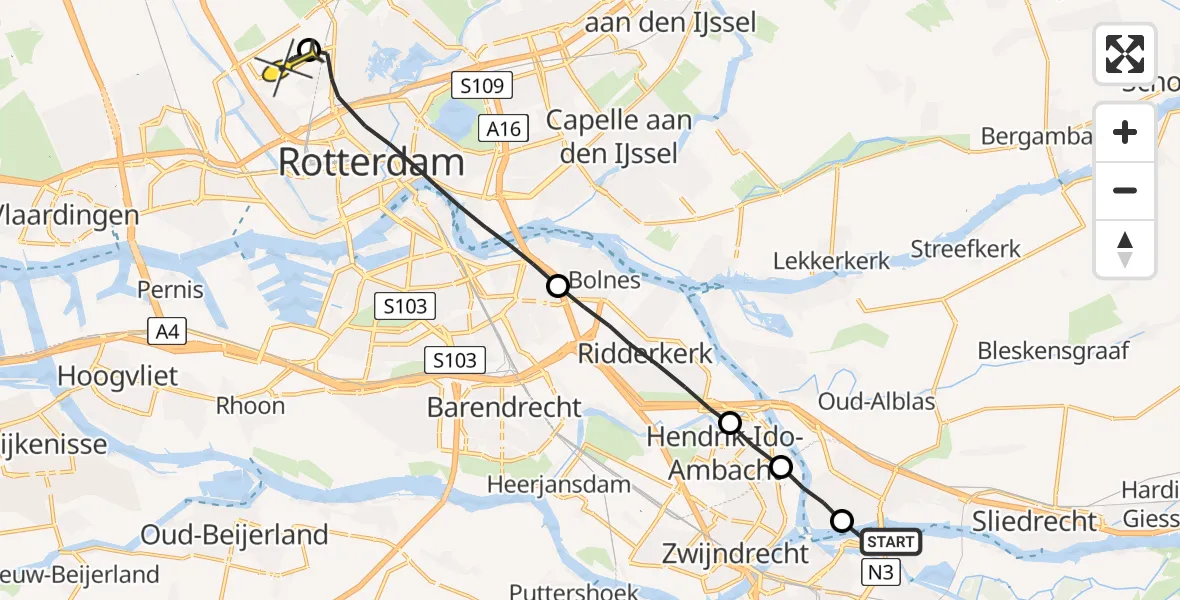 Routekaart van de vlucht: Lifeliner 2 naar Rotterdam The Hague Airport