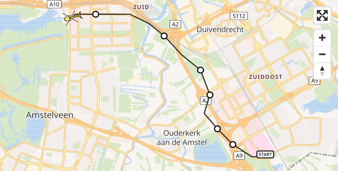 Routekaart van de vlucht: Lifeliner 1 naar VU Medisch Centrum Amsterdam