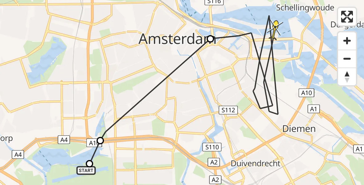 Routekaart van de vlucht: Politieheli naar Amsterdam