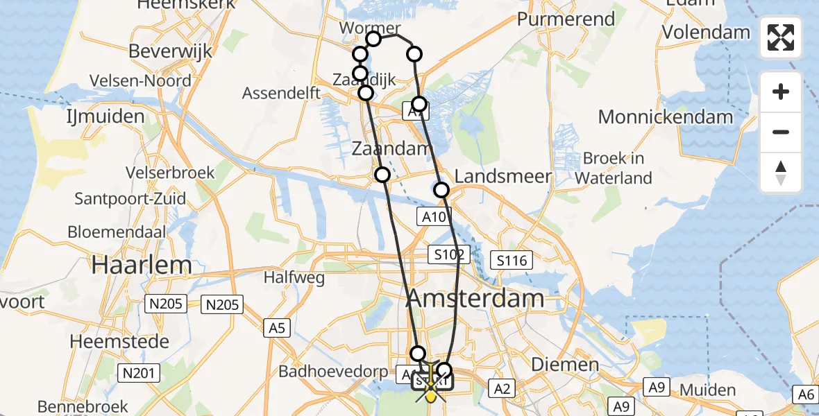 Routekaart van de vlucht: Lifeliner 1 naar VU Medisch Centrum Amsterdam