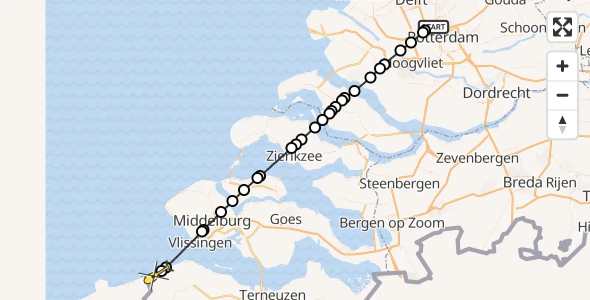 Routekaart van de vlucht: Lifeliner 2 naar Cadzand