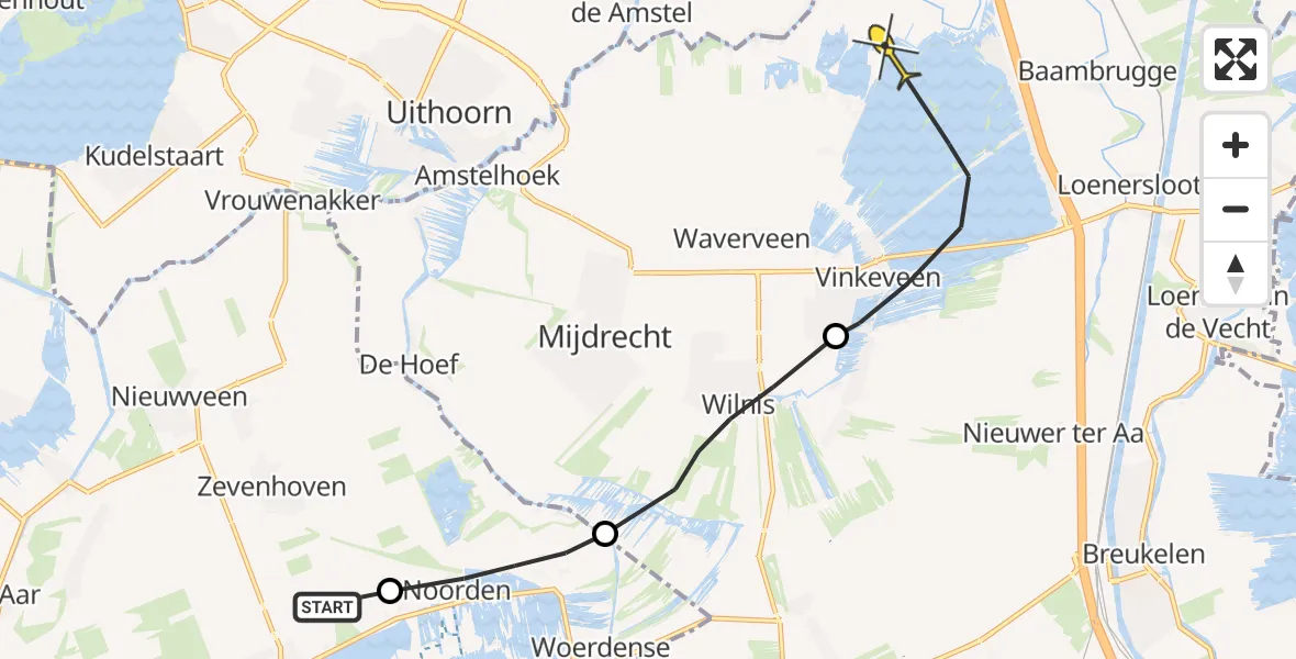 Routekaart van de vlucht: Politieheli naar Vinkeveen