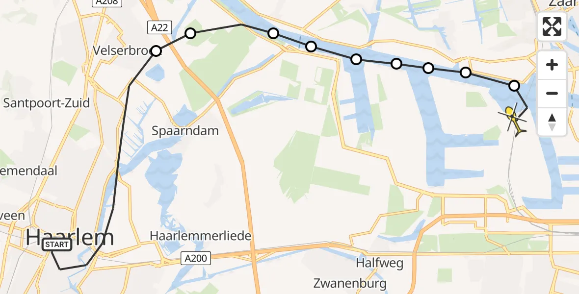 Routekaart van de vlucht: Lifeliner 1 naar Amsterdam Heliport