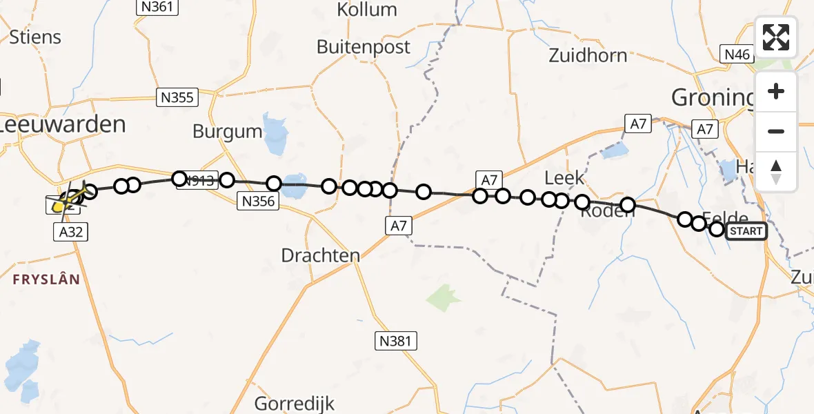 Routekaart van de vlucht: Lifeliner 4 naar Wirdum