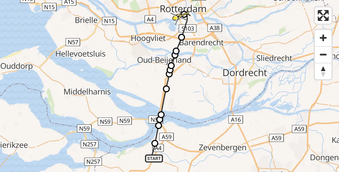 Routekaart van de vlucht: Lifeliner 2 naar Erasmus MC