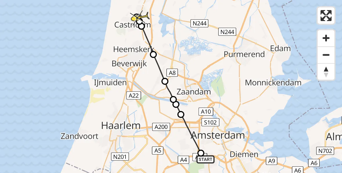 Routekaart van de vlucht: Lifeliner 1 naar Castricum