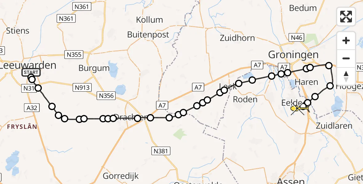 Routekaart van de vlucht: Lifeliner 4 naar Groningen Airport Eelde