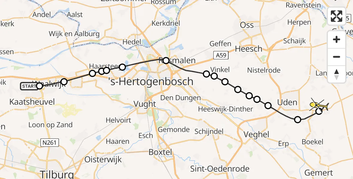 Routekaart van de vlucht: Lifeliner 3 naar Vliegbasis Volkel