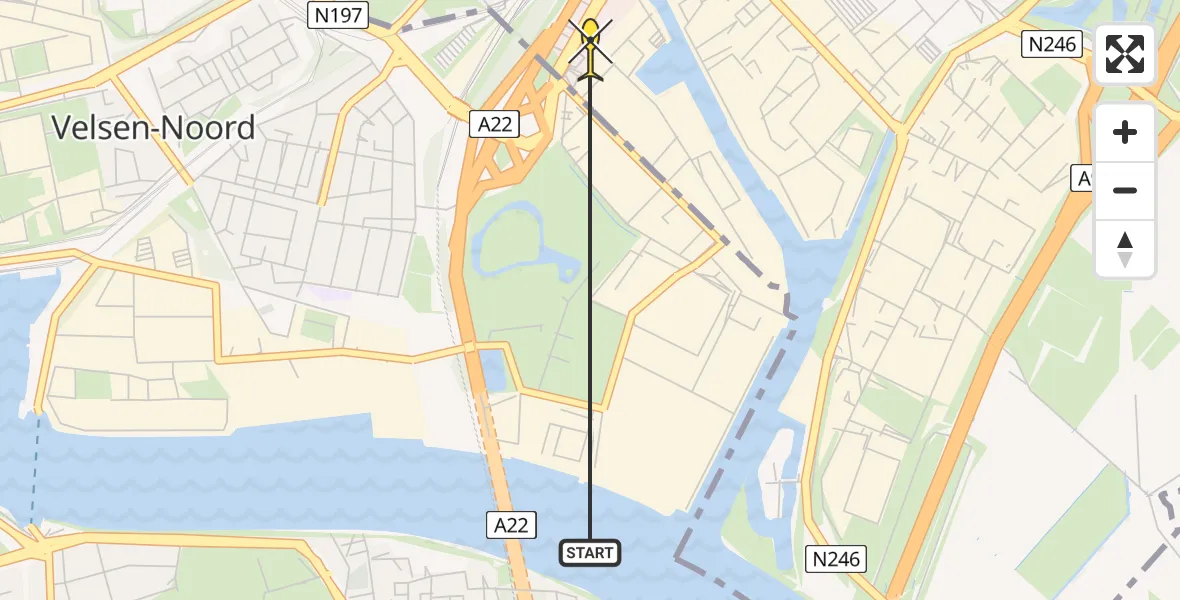 Routekaart van de vlucht: Politiehelikopter naar Beverwijk