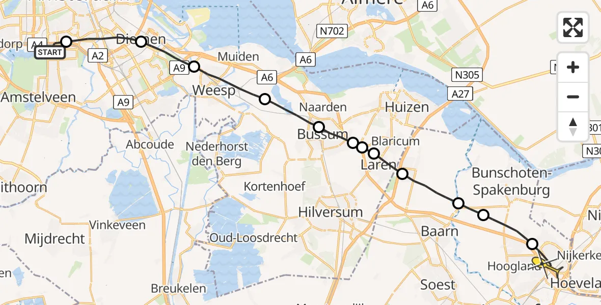 Routekaart van de vlucht: Lifeliner 1 naar Amersfoort