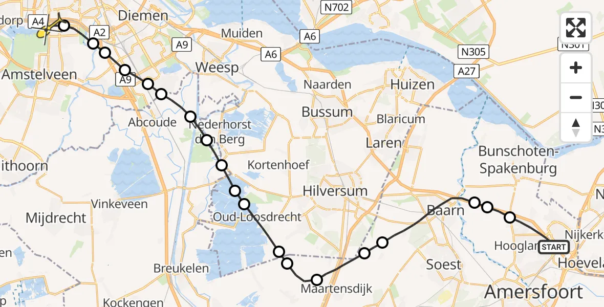 Routekaart van de vlucht: Lifeliner 1 naar VU Medisch Centrum Amsterdam