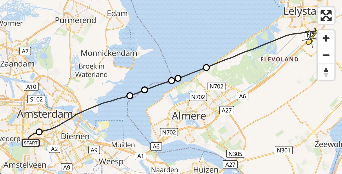 Routekaart van de vlucht: Lifeliner 1 naar Lelystad