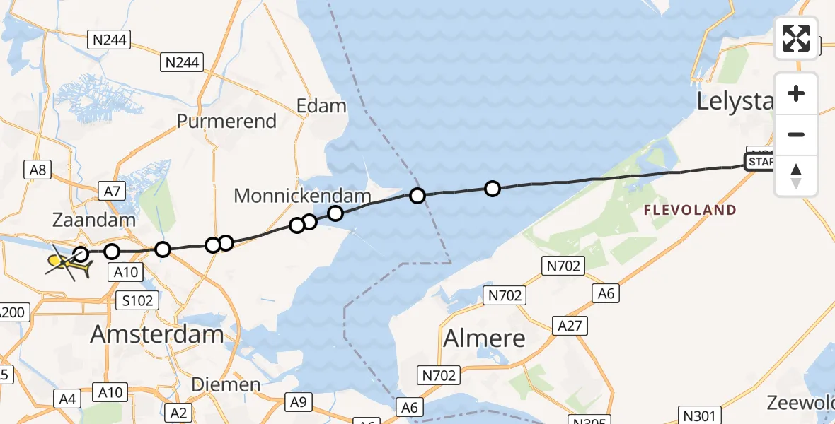 Routekaart van de vlucht: Lifeliner 1 naar Amsterdam Heliport