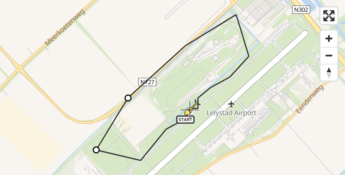 Vluchtroute Traumahelikopter van Lelystad Airport naar Lelystad Airport
